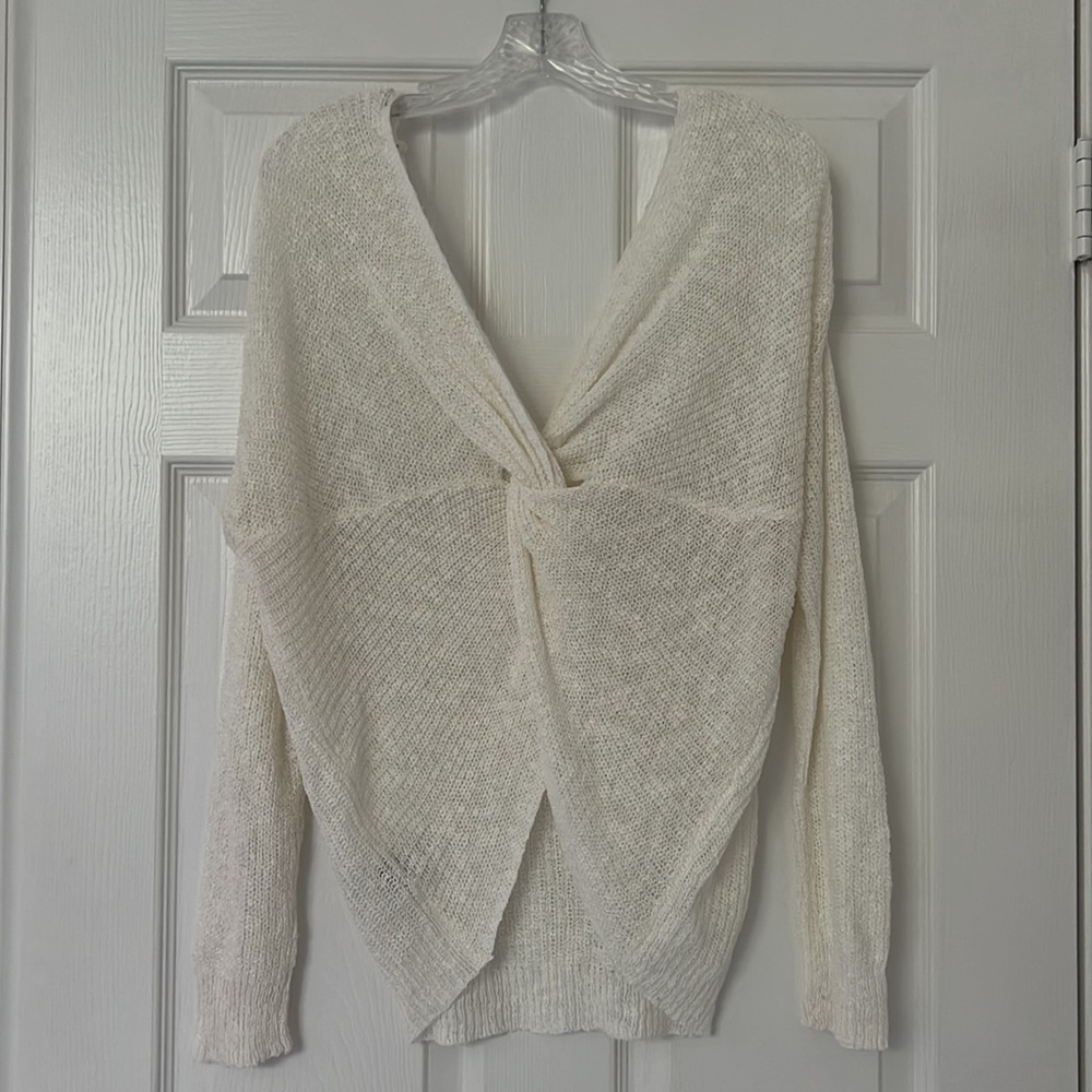 Sheer off-white open back sweater. - Picture 5 of 7